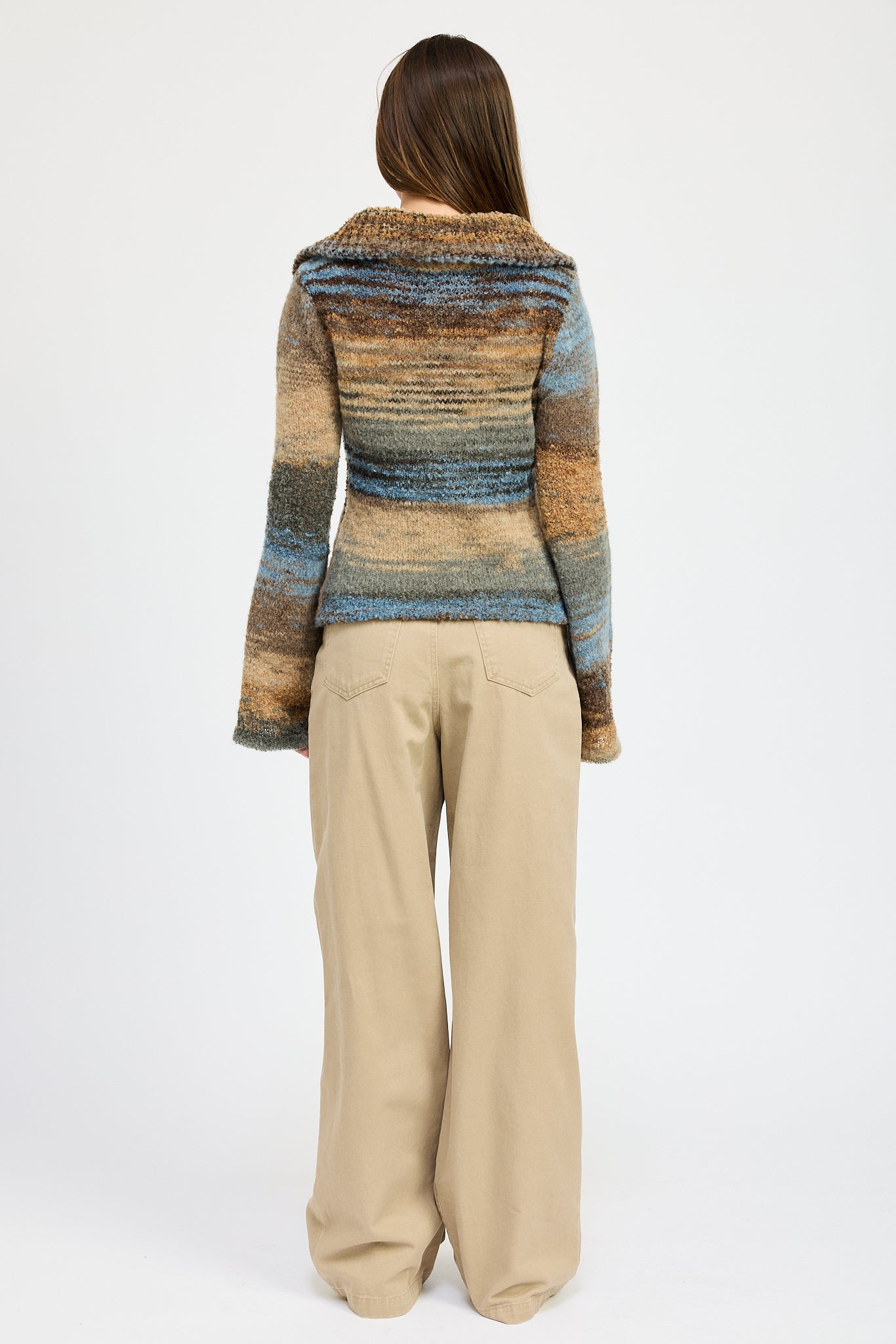 Knit Turtle Neck Zip Up - brown multi, womens sweater collection