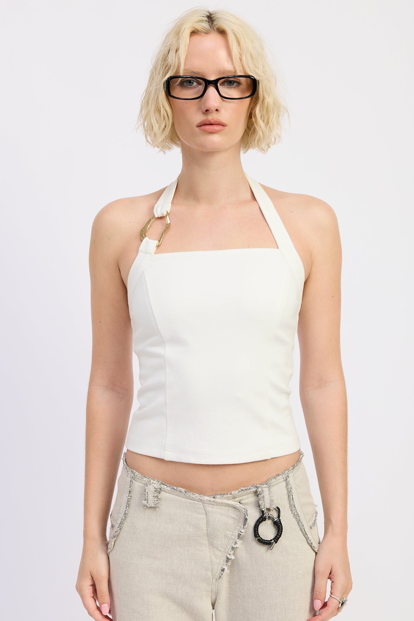 Hardware Halter Top - white, womens top collection