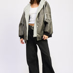 Leather Mix Media Bomber Jacket - washed black, womens jacket collection