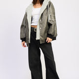 Leather Mix Media Bomber Jacket - washed black, womens jacket collection