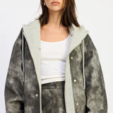 Leather Mix Media Bomber Jacket - washed black, womens jacket collection