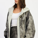 Leather Mix Media Bomber Jacket - washed black, womens jacket collection