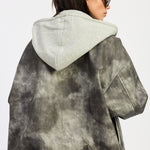 Leather Mix Media Bomber Jacket - washed black, womens jacket collection