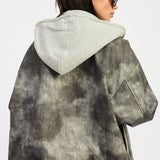 Leather Mix Media Bomber Jacket - washed black, womens jacket collection