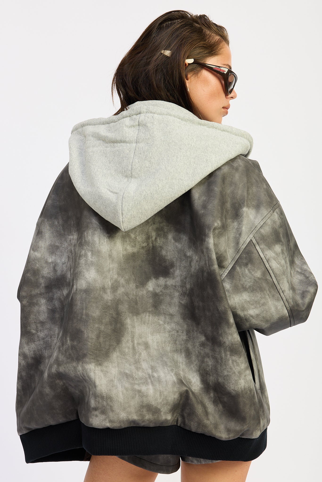 Leather Mix Media Bomber Jacket - washed black, womens jacket collection