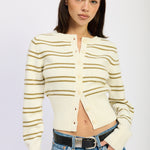 Front Button Knit Cardigan - olive/ivory, womens sweater collection