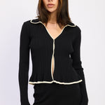 Collar Knit Cardigan - black with white lining, womens cardigan collection