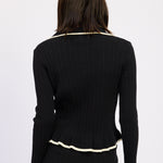 Collar Knit Cardigan - black with white lining, womens cardigan collection