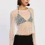 Long Sleeve Net Top With Stones