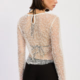 Long Sleeve Net Top With Stones