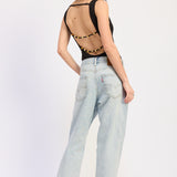 Boat Neck Bodysuit With Back Trim Detail