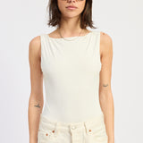 Boat Neck Bodysuit With Back Trim Detail