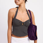 Buckle Halter Top - Charcoal, Women's Tops Collection