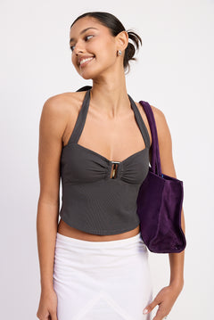 Buckle Halter Top - Charcoal, Women's Tops Collection