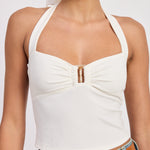 Buckle Halter Top - Ivory, Women's Tops Collection