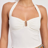 Buckle Halter Top - Ivory, Women's Tops Collection