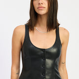 Button Up Leather Vest Top