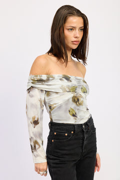 Mesh Cutout Off Shoulder Bodysuit - olive, womens bodysuit collection