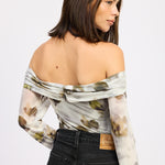 Mesh Cutout Off Shoulder Bodysuit - olive, womens bodysuit collection