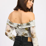Mesh Cutout Off Shoulder Bodysuit - olive, womens bodysuit collection