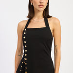 Sweetheart Halter Snap Button Top - black, womens top collection