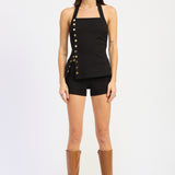 Sweetheart Halter Snap Button Top - black, womens top collection