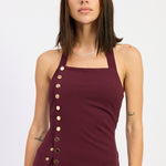 Sweetheart Halter Snap Button Top - cherry, womens top collection