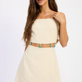 Linen Cutout Bead Mini Dress