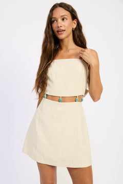 Linen Cutout Bead Mini Dress