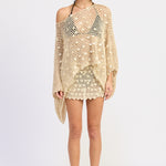 Shell Trim Crochet Poncho - cream, womens top/matching set collection
