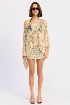 Shell Trim Crochet Poncho - cream, womens top/matching set collection