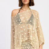Shell Trim Crochet Poncho - cream, womens top/matching set collection