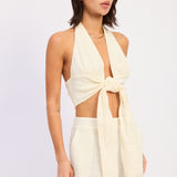 Gauze Halter Neck Crop Top