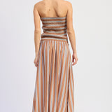 Embroidered Smocking Stripe Maxi Dress