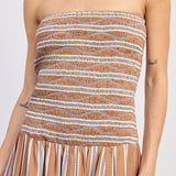 Embroidered Smocking Stripe Maxi Dress