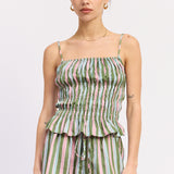 Striped Smocking Open Back Top