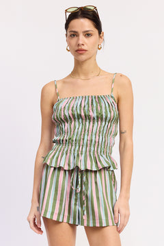 Striped Smocking Open Back Top