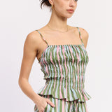 Striped Smocking Open Back Top
