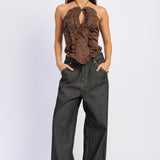 Ruffle Semi Sheer Halter Top