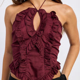 Ruffle Semi Sheer Halter Top