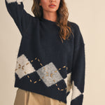 Sweater With Square Patch Detail - blue, womens sweater collection