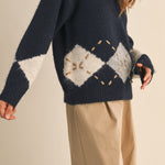 Sweater With Square Patch Detail - blue, womens sweater collection