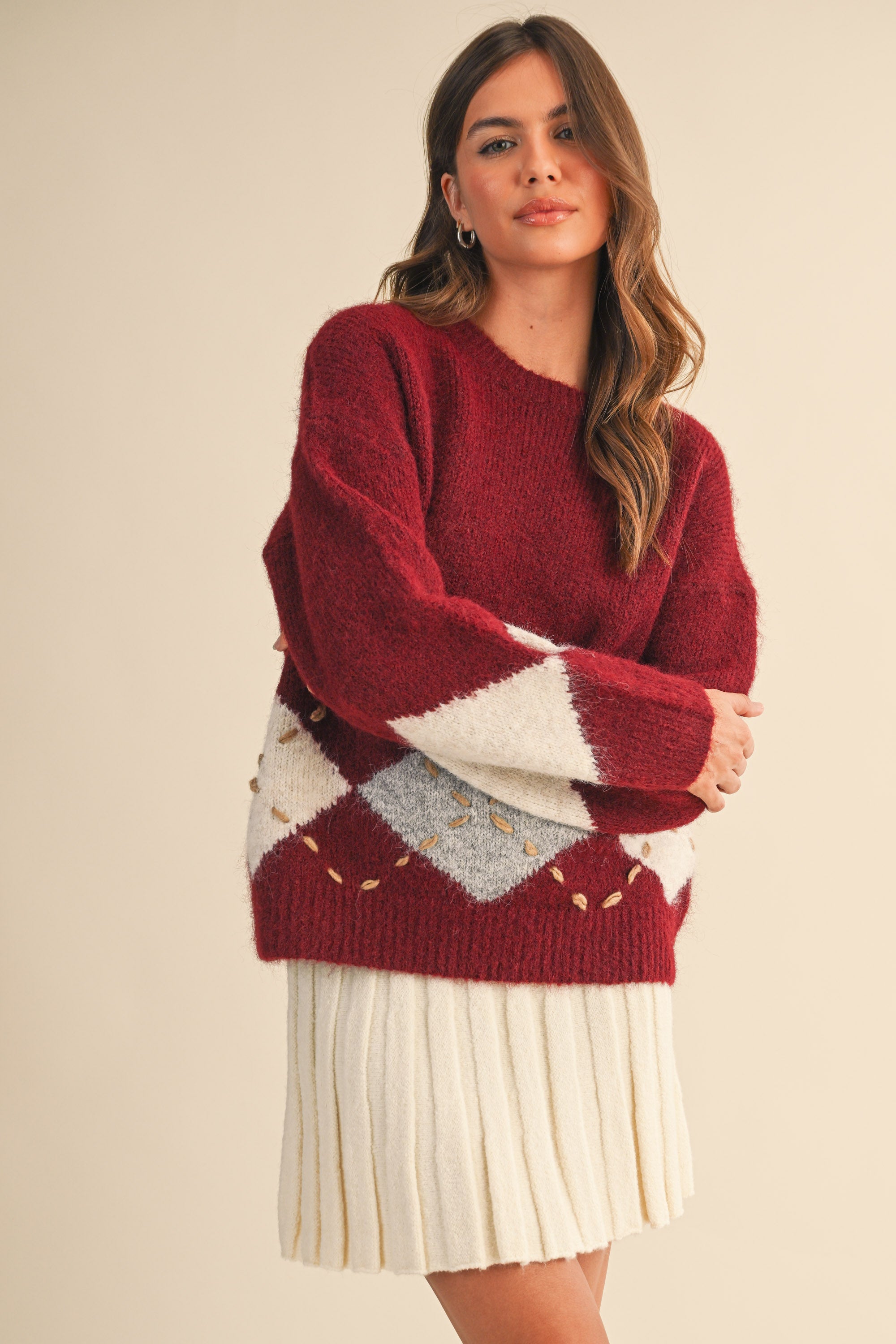 Sweater With Square Patch Detail - red, womens sweater collection