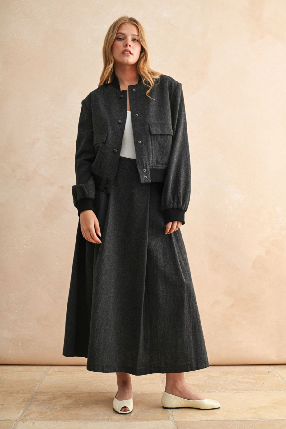 Two Tone Fabric Bomber Jacket - black, womens jacket collection