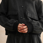 Two Tone Fabric Bomber Jacket - black, womens jacket collection