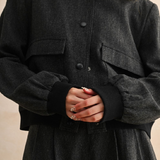 Two Tone Fabric Bomber Jacket - black, womens jacket collection
