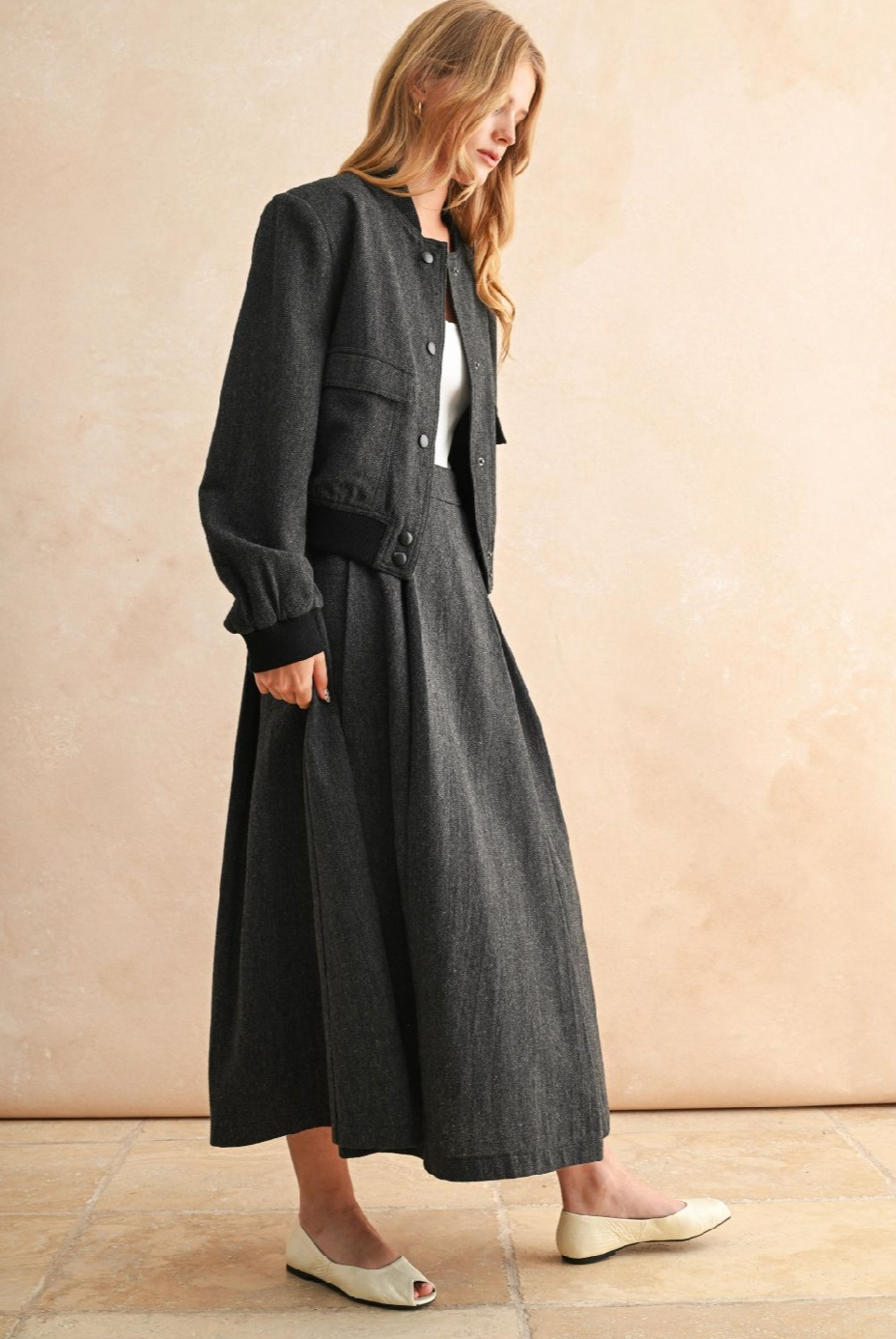 Two Tone Fabric Bomber Jacket - black, womens jacket collection