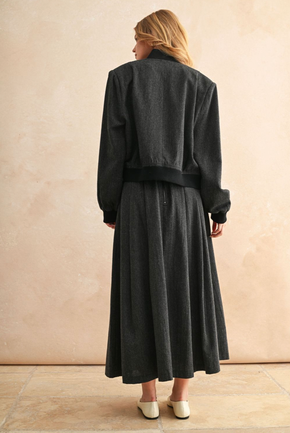 Two Tone Fabric Bomber Jacket - black, womens jacket collection