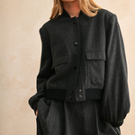 Two Tone Fabric Bomber Jacket - black, womens jacket collection