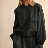 Two Tone Fabric Bomber Jacket - black, womens jacket collection
